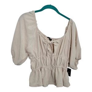 Blanque Elegant Cream Peasant Coastal Women's Top Size Medium 19" Ptp